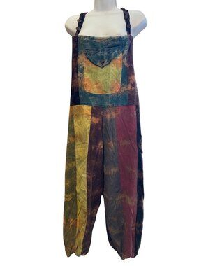 Patchwork Harem Dungarees Boho Cotton L/XL